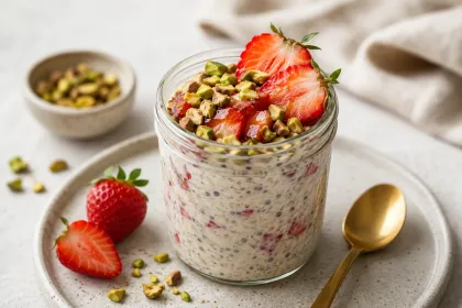 Proteinové overnight oats s jahodami a pistáciemi