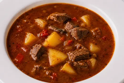 Gulášová polévka s hovězím masem a bramborami