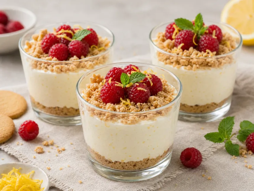Citronový cheesecake do skleničky s malinami